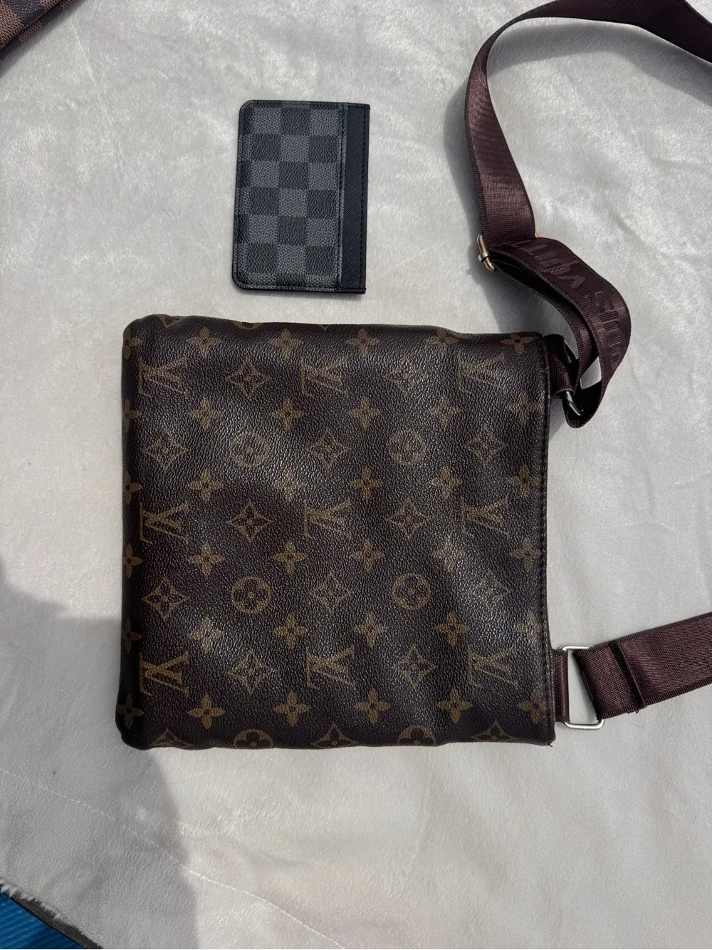 Louis Vuitton Monogram & Damier Brown Crossbody Bag with Gold LV Emblem - Picture 7 of 13